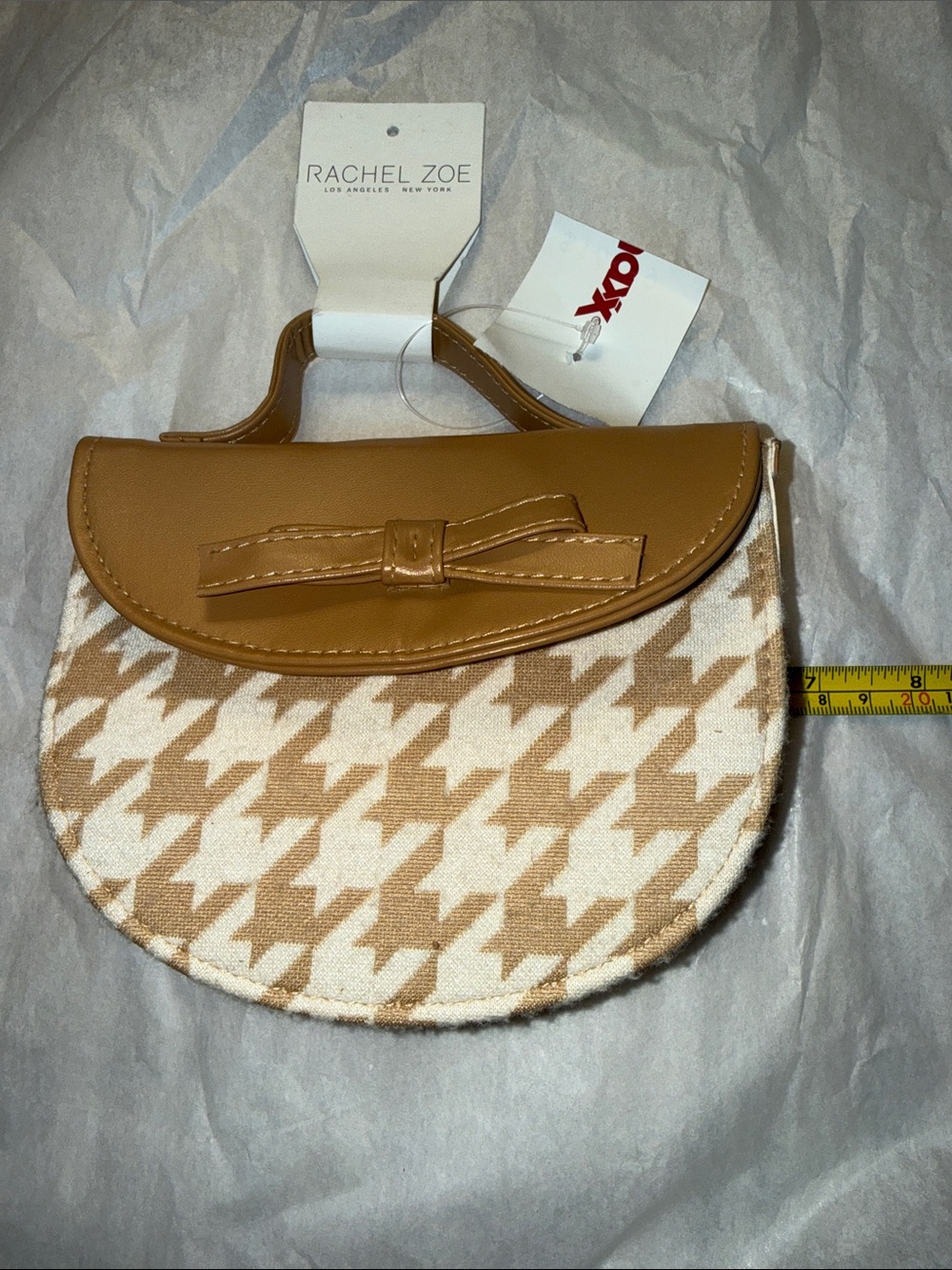 Rachel Zoe Tan and Cream Houndstooth Mini Purse with Bow